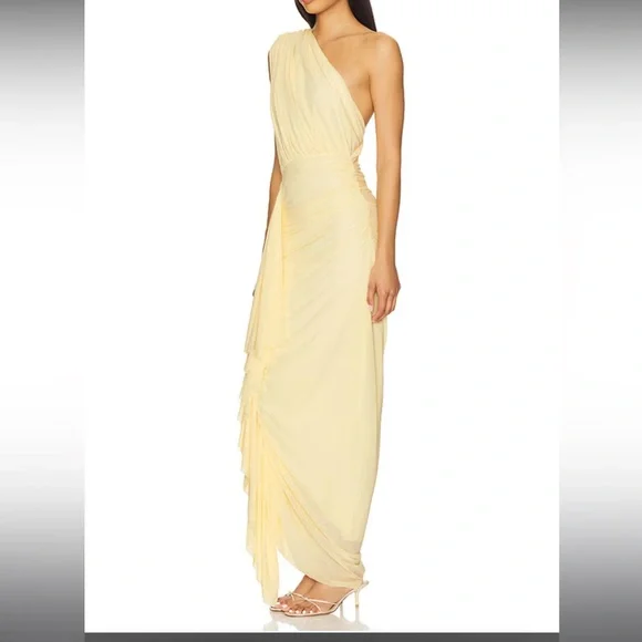 Elegant One-Shoulder Butter Yellow Dress - Picture 4 of 8